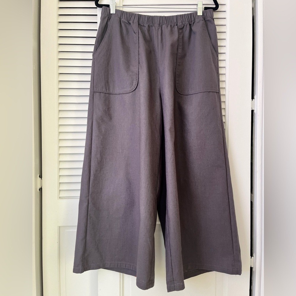 NWT Grae Cove Olina Linen Wide Leg Crop Pants w/ Pockets in Grey Sz XL - Picture 4 of 8
